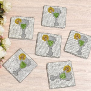 Classic Luxury Beaded Drinking <b>Straws</b> 1 with Martini Glass Design <b>for</b> Cocktail <b>Drinks</b> Washable Eco-Friendly Portable Coasters - Product Image 2