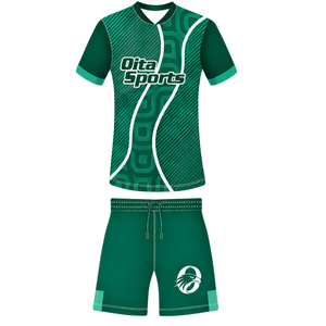 Conjunto de Camiseta y Pantalones Cortos de Rugby Verde Esmeralda y Blanco, Cuello en V, Diseño Geométrico, Uniforme de Equipo Personalizado, Transpirable, para Entrenamiento Deportivo - Product Image 1