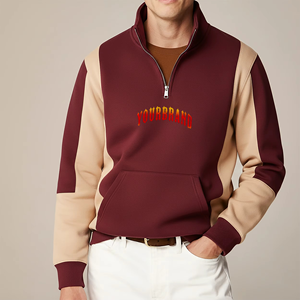 Sudadera con Cierre de Cremallera de un Cuarto, Color Personalizado OEM ODM, 100% Algodón, Gruesa, Oversize, Cuello Alto, Ropa Casual Urbana para Hombre - Product Image 4