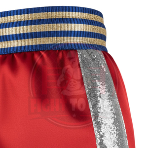 Shorts de boxe en polyester respirant de qualité supérieure, couleur rouge, personnalisables avec logo, fabriqués sur mesure par le meilleur fournisseur, pour entraînement professionnel. - Product Image 4