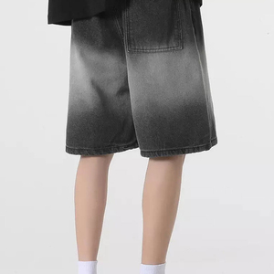 Shorts en jean pour homme de qualité supérieure, taille mi-haute, teinture dégradée, coupe droite, décontractés, en coton tissé, avec poches, style respirant, pour l'été - Product Image 4