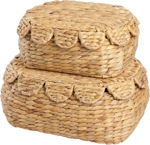 Multifunction Rattan Scallop <b>Rectangle</b> <b>Storage</b> <b>Basket</b> with Metal Frame for Home Organization - Product Image 5
