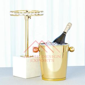 Stainless Steel Brass Plating <b>Champagne</b> Ice <b>Bucket</b> with Stand on Marble Base for Bar Party Decor/Beverage Wine Cooler with Stand - Product Image 5