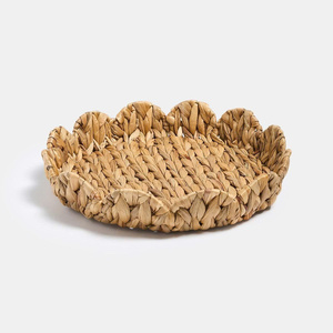 Authentic Water Hyacinth Scalloped Serving Tray Handmade Decorative <b>Table</b> <b>Basket</b> Storage Tray Natural Color Minimalist - Product Image 3