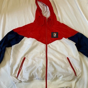 <b>Men's</b> Red White Navy Color Block Hooded <b>Racer</b> <b>Jacket</b> Windproof Zipper Sporty Style Autumn Wear - Product Image 1