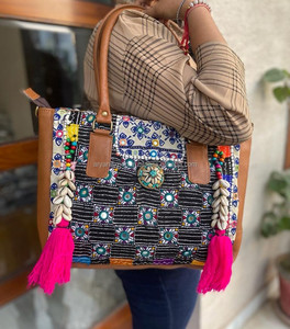 Indian Handmade Traditional Embroidered Handbag <b>Women</b> Vintage Banjara Tassel Shopping <b>Bag</b> Stylish Boho Hippie Seashell <b>Tote</b> <b>Bag</b> - Product Image 2