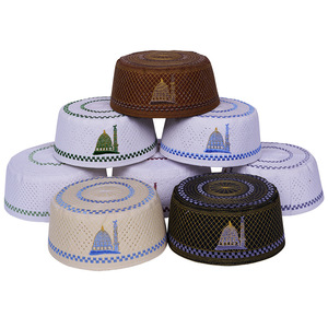 Chapeau de prière musulman Kufi pour hommes, broderie dôme de la Pierre Sainte, en tissu maillé respirant et perforé, coiffe traditionnelle islamique Taqiyah - Product Image 4