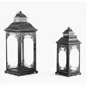 Ensemble classique de 2 lanternes à bougies en métal noir mat, style marocain vintage, porte-bougie décoratif suspendu pour la décoration d'événements - Product Image 1