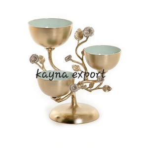 Tazón para servir de forma redonda de metal elegante con ramas de árbol, acabado martillado dorado, decoración del hogar, diseño de metal de mesa - Product Image 4