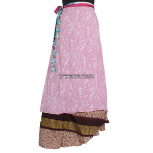 Falda Bohemia de Seda Estilo Sari, Falda Mágica Envolvente, Sari Indio Vintage de 2 Capas Reversible, Falda Larga Envolvente de Seda, Saree de Seda Envolvente - Product Image 2