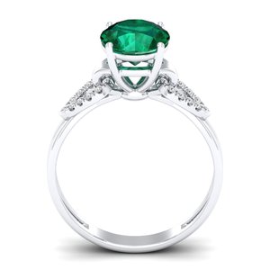 Anillo REYES con Gema de Esmeralda de Corte Brillante Redondo de 2 Quilates, Certificado GRA, Plata de Ley 925, Moissanita, Piedra de Nacimiento, Joyería Fina - Product Image 3