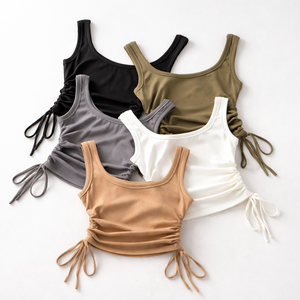 Camisolas de punto sin costuras para mujer, venta al por mayor, chaleco de cuello corto, ligero, de algodón, transpirable y ecológico - Product Image 1