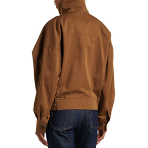 Chaqueta Utilitaria para Mujer, Color Marrón, de Algodón y Viscosa, Cuello Alto Convertible, Cierre Frontal con Cremallera, Corte Holgado, Dobladillo Elástico - Product Image 2