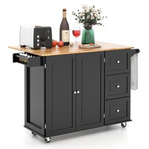 Carrello da Cucina in Legno con Piano Ribaltabile e Armadietto Portaoggetti - Product Image 1