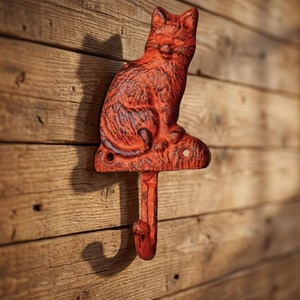 Rustic Red Cast Iron Cat <b>Wall</b> <b>Hook</b> Handmade Animal Design Single <b>Hook</b> for Coat Hat <b>Key</b> Storage - Product Image 2
