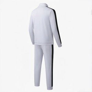 Ensemble de survêtement blanc pour homme, col montant, veste zippée et pantalon de jogging, en polyester tricoté respirant, style sportif, collection automne - Product Image 3