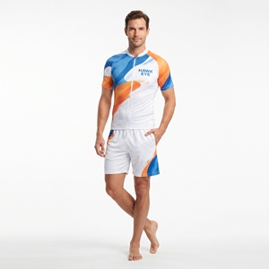 Conjunto de Dos Piezas para Hombre, Camiseta de Manga Corta con Cierre y Pantalones Cortos, Corte Regular, Sublimado, Estilo Deportivo Informal para Verano - Product Image 5