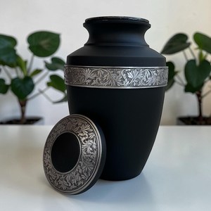 Black Aluminum Cremation Urn with Engraved Silver Band | Elegant <b>Memorial</b> <b>Keepsake</b> Urn - Product Image 5