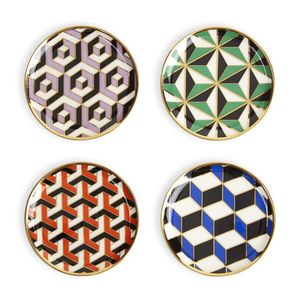 Luxury Geometric Pattern Metal Serving Tray Set Gold Rim Decorative Round Coffee <b>Table</b> Tray Modern Art Deco Snacks Dessert Tray - Product Image 1