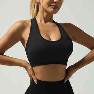 Soutien-gorge de sport respirant à bretelles fines, dos nu, blanc et noir, de qualité supérieure, extensible dans quatre directions, pour le fitness, la gym et le yoga pour femmes - Product Image 5