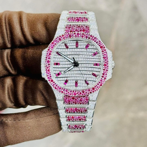 Montre de luxe en alliage de 40 mm avec mouvement à quartz, sertie de diamants Moissanite DEF de laboratoire de haute qualité, style Hip Hop, couleur incolore - Product Image 5