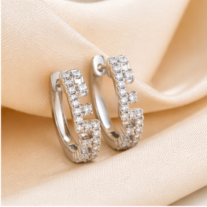 Women's Designer Cute Geometric Party 925 <b>Silver</b> Custom Lab Grown Diamond Rhodium Plated <b>Huggie</b> Minimalist Fine Hoop Earrings - Product Image 4