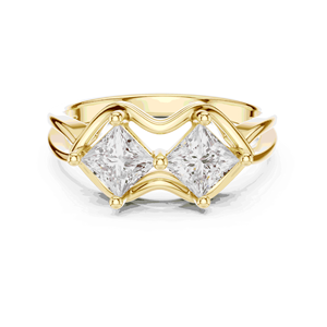 Anillo Unisex Toi Et Moi con Diamante Cultivado en Laboratorio, Corte Princesa Doble, Cuatro Puntas, Color E, Oro Sólido de 18K, Anillo de Compromiso - Product Image 1