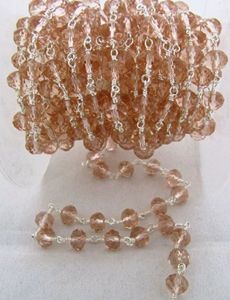 Perles facettées rondes en quartz rose 6 mm, chaîne en hydro-quartz - Product Image 1