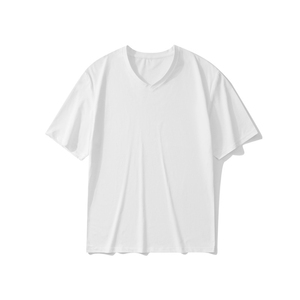 Camiseta de Alta Calidad para Hombre, 180GSM, Transpirable y Refrescante, Cuello en V, Manga Corta, Tallas Grandes, Color Sólido, Corte Holgado, Informal 2025 - Product Image 4