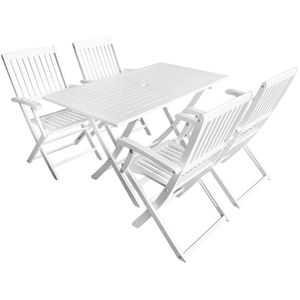 Set da pranzo all'aperto in legno massello di Acacia 5 pezzi in giardino bianco Set prodotto - Product Image 1