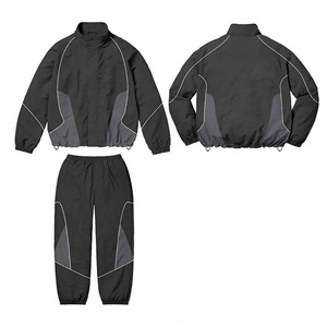 Unisex Black Tracksuit Set Full Sleeve Zipper Closure Sporty Style Windproof Lightweight Quick Dry Polyester Side Pockets Summer - Product Image 1