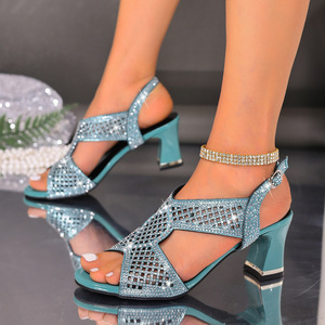 Sexy Elegant Lady Fashion Sandals 2026 Summer New <b>Rhinestone</b> Hollow Open Toe Stiletto High Heel Chain Decor Party Dress Shoes - Product Image 3