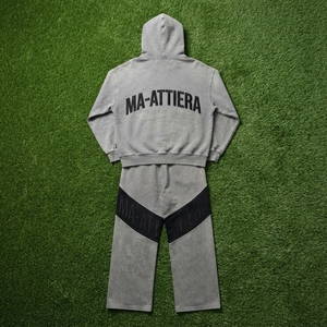 Custom Washed Gray Zip Up Hoodie and Wide Leg <b>Sweatpants</b> <b>Set</b> for Men - Product Image 6