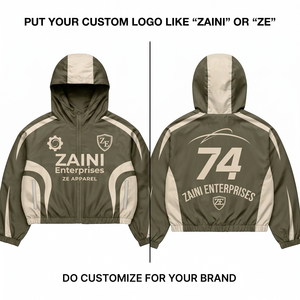 210 GSM Premium Polyester Canvas Breathable Waterproof Winter Windbreaker <b>Jacket</b> High Street Olive Green <b>White</b> Contrast Panel - Product Image 1