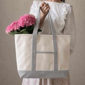 <b>Canvas</b> Tote <b>Bag</b> <b>Large</b> Size With Gray Handles And Bottom For Daily Shopping Use - Product Image 1