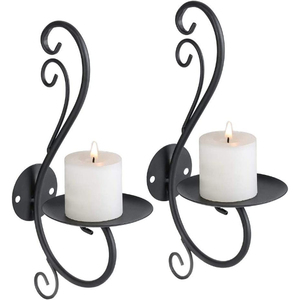 Vintage Iron <b>Metal</b> Wall Mounted <b>Candle</b> <b>Holder</b> <b>Black</b> Finished Perfect For Home Event Bedroom Holiday Lighting Decoration - Product Image 3