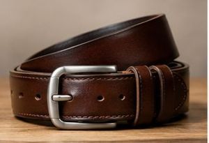 Ceinture en cuir véritable noire unie avec boucle ardillon rectangulaire en cuivre, formelle et durable pour homme - Product Image 4