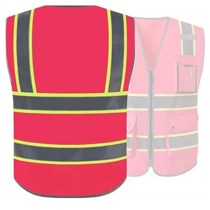 Gilet réfléchissant jaune vert fluorescent haute visibilité sans manches avec fermeture éclair sur le devant et plusieurs poches pour le travail - Product Image 5