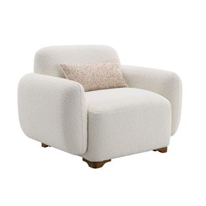 Poltrona Darius Beige in tessuto bouclé con 1 cuscino decorativo, elegante mobile da soggiorno - Product Image 1