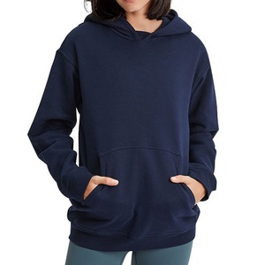 Breathable Hot Sale OEM ODM Service <b>Women</b> Hooded Sweatshirts Drop Shoulder Solid Navy Pullover <b>Long</b> Sleeve Autumn <b>Hoodies</b> - Product Image 1