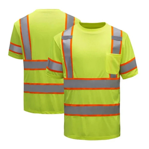 High Visibility Safety T-Shirt <b>Yellow</b> Polyester Reflective Stripes Short Sleeve Wind-proof O-Neck Work Apparel for Men's - Product Image 3