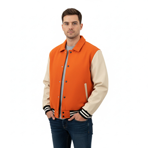 Chaqueta Varsity de Lona Transpirable 100% Lana Hecha a Medida al por Mayor para Hombre, con Logotipo Personalizado Impreso, Estilo Urbano, Bicolor, Impermeable y con Capucha - Product Image 3