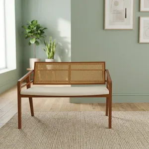 เก้าอี้หวายทันสมัยพร้อมซับผ้าฝ้ายและกรอบไม้โฟมสำหรับห้องนั่งเล่น - Product Image 3