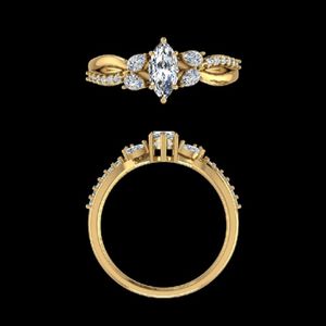 Anillo de compromiso de diamantes de corte marquesa y pera de 1.07 ct, oro amarillo de 14k y 18k, diseño bypass con múltiples piedras, joyería fina para novia y aniversario - Product Image 1