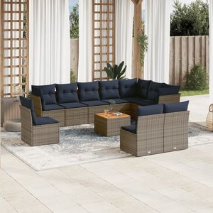 Set divano da giardino in Poly Rattan grigio 11 pezzi con cuscini collezione di mobili da esterno - Product Image 1