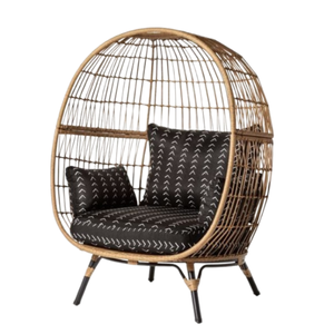 Modern Rattan Garden <b>Egg</b> <b>Chair</b> with Black Patterned <b>Cushion</b> Outdoor Contemporary Design - Product Image 6
