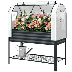 Fioriera Rialzata Zincata con Copertura a Serra, Letto da Giardino in Metallo con Base Inferiore Nera e Rivestimento Interno - Product Image 1