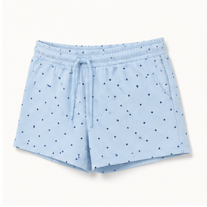 Shorts de détente pour femmes, coupe droite décontractée, à pois bleu poudré, avec cordon de serrage, en coton-spandex interlock, WPSHORT-0006 - Product Image 3