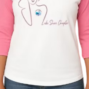 T-shirt de baseball pour femme, blanc et rose, avec logo rond brillant, manches raglan trois quarts, vêtement décontracté pour le quotidien - Product Image 5