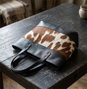 Sac fourre-tout en cuir véritable pour femme, motif léopard, noir et marron, élégant, à ouverture supérieure - Product Image 2